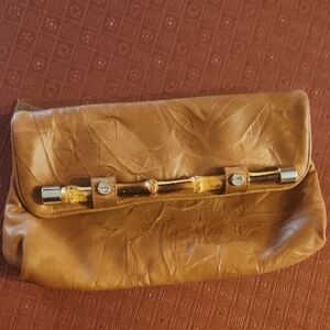 Elaine Turner Brown Clutch with Bamboo Accent